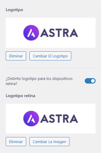Ajustes de logotipo y logotipo retina en Astra para WordPress